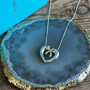 Auth. Tiffany & Co.® RARE Silver & 18K Yellow Gold Bow Ribbon Heart Pendant